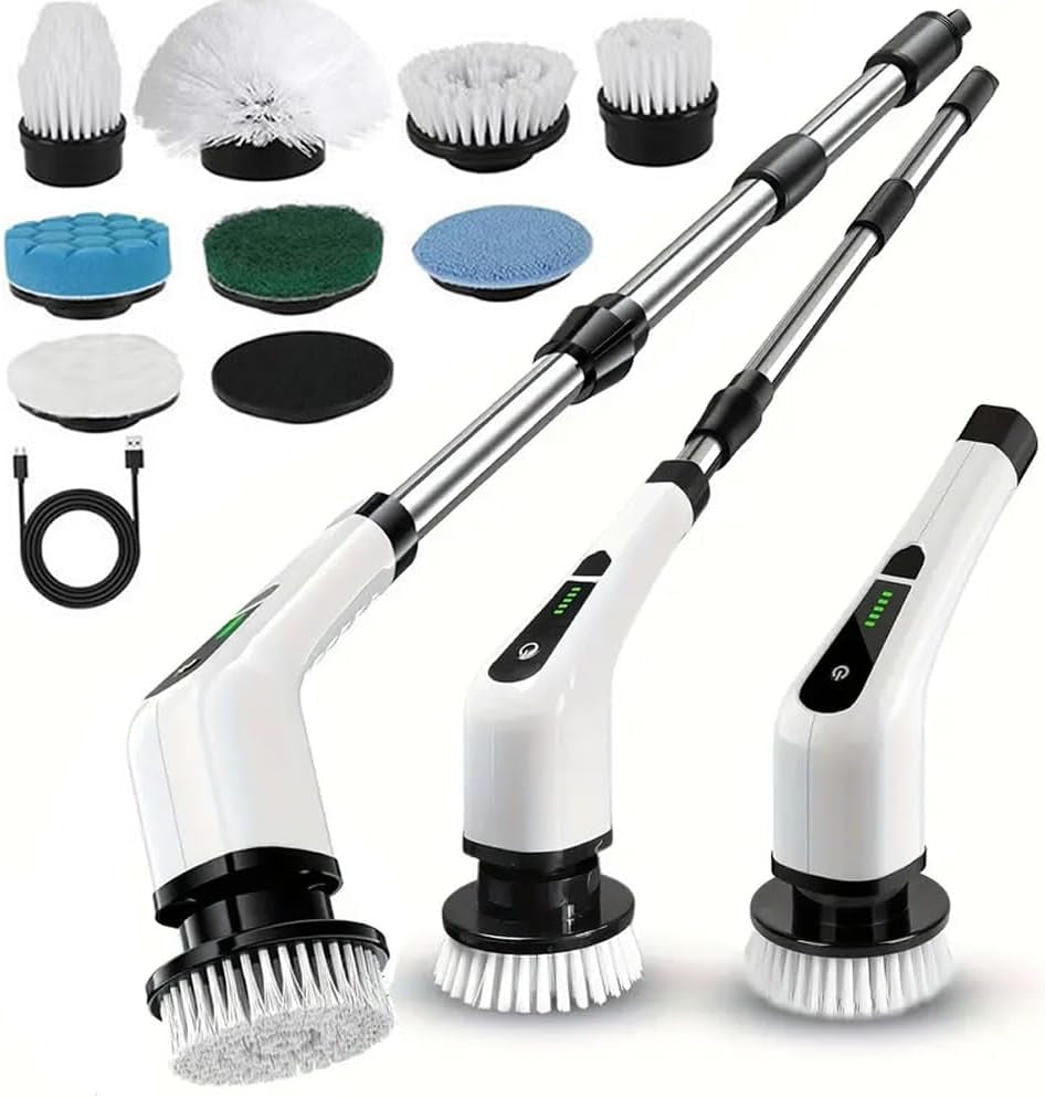 Electric Scrubber, 9 Replaceable Brush Heads, 5 Adjustable Speeds, Cordless Power Scrubber Cleaning Spin Brush,Shower Cleaning Brush for Floor Bathroom Shower Bathtub Glass Car, Gift